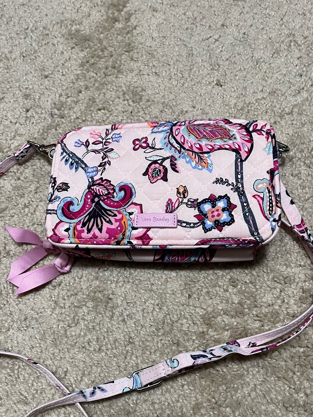 Vera Bradley Light Pink Paisley Floral Crossbody 3 in 1 Wallet